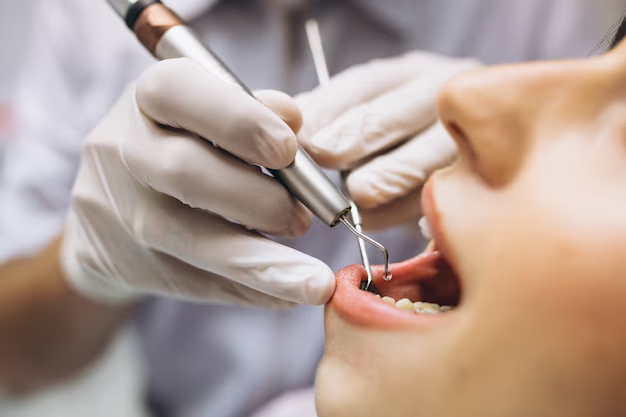 Dentista fazendo exame odontológico